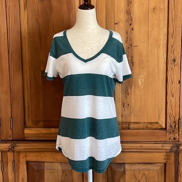 Z Supply Green & White Striped Short Sleeve Cotton Blend T Shirt Sz. S - Picture 1 of 8